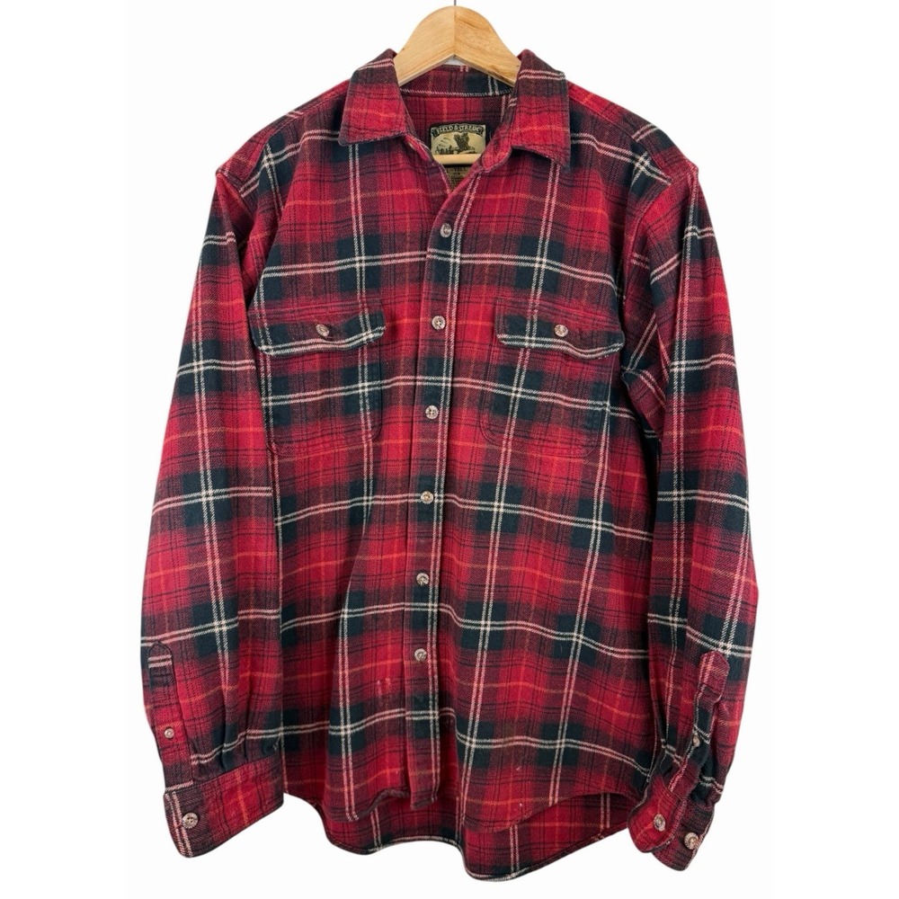 Vintage Field & Stream Heavy Cotton Flannel Men LT Buffalo Plaid Shirt Red *SEE‎